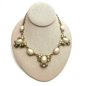 Vintage Signed Selro Choker Necklace Gold Tone Faux Pearls Rhinestones Jewelry